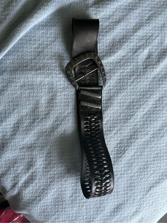 Black Leather Women\'s Belt with Decorative Gunmetal Buckle small main image 5